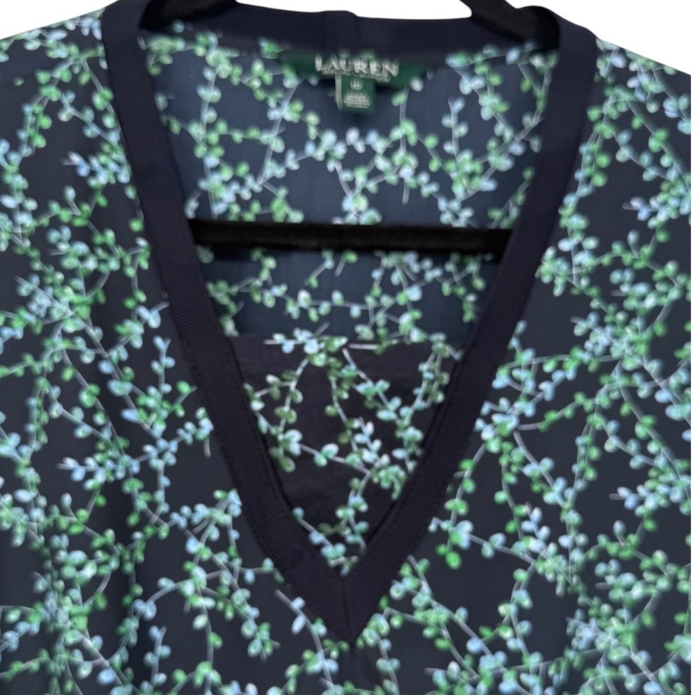 Lauren Ralph Lauren Womens Long Sleeve Floral Drawstring Waist Dress Navy Sz 10 - Picture 4 of 13
